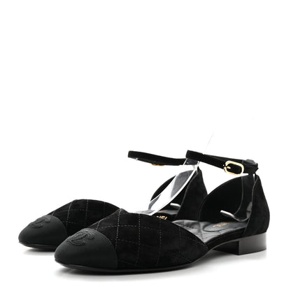Chanel Suede Grosgrain Cap Toe CC Mary Jane Flats 37 Black 3 of 9