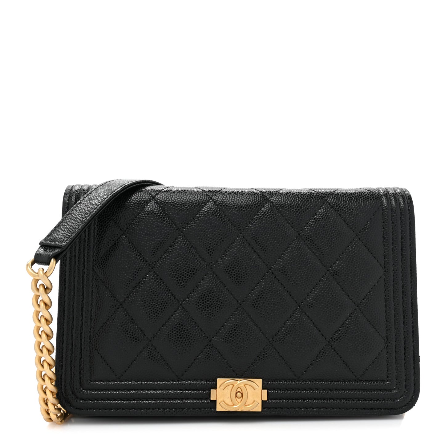 Caviar Quilted Boy Clutch With Chain Black