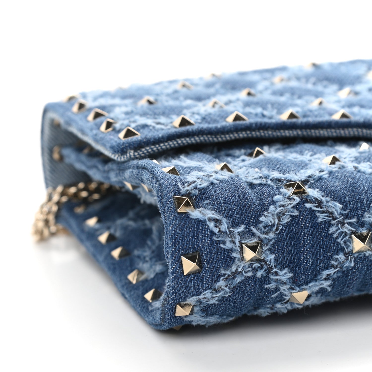 Valentino Garavani Denim Rockstud Spike Wallet on Chain Blue 7 of 8