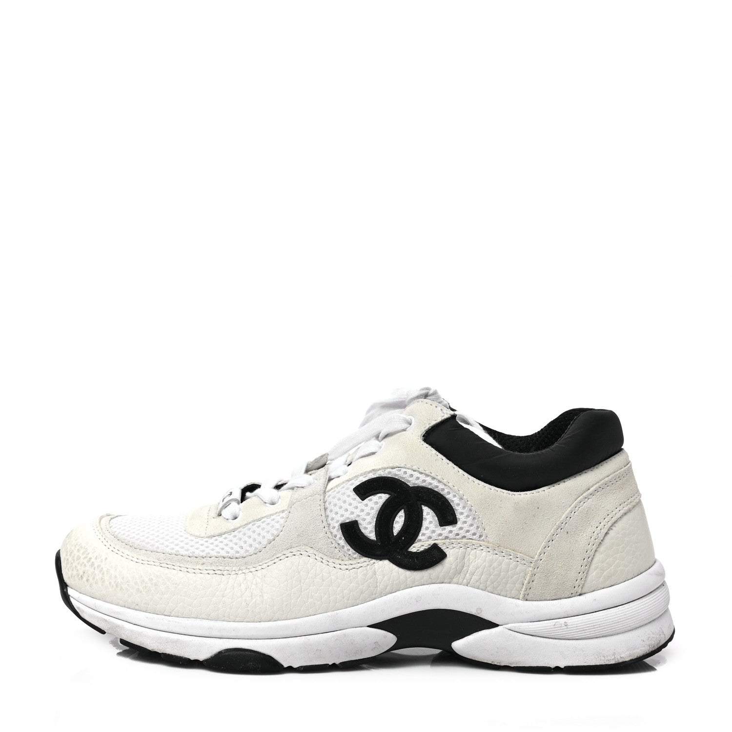 Chanel Mesh Suede Calfskin Grained Calfskin Womens CC Sneakers 41 White Black 1 of 6