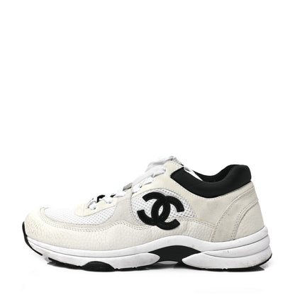 Chanel Mesh Suede Calfskin Grained Calfskin Womens CC Sneakers 41 White Black 1 of 6