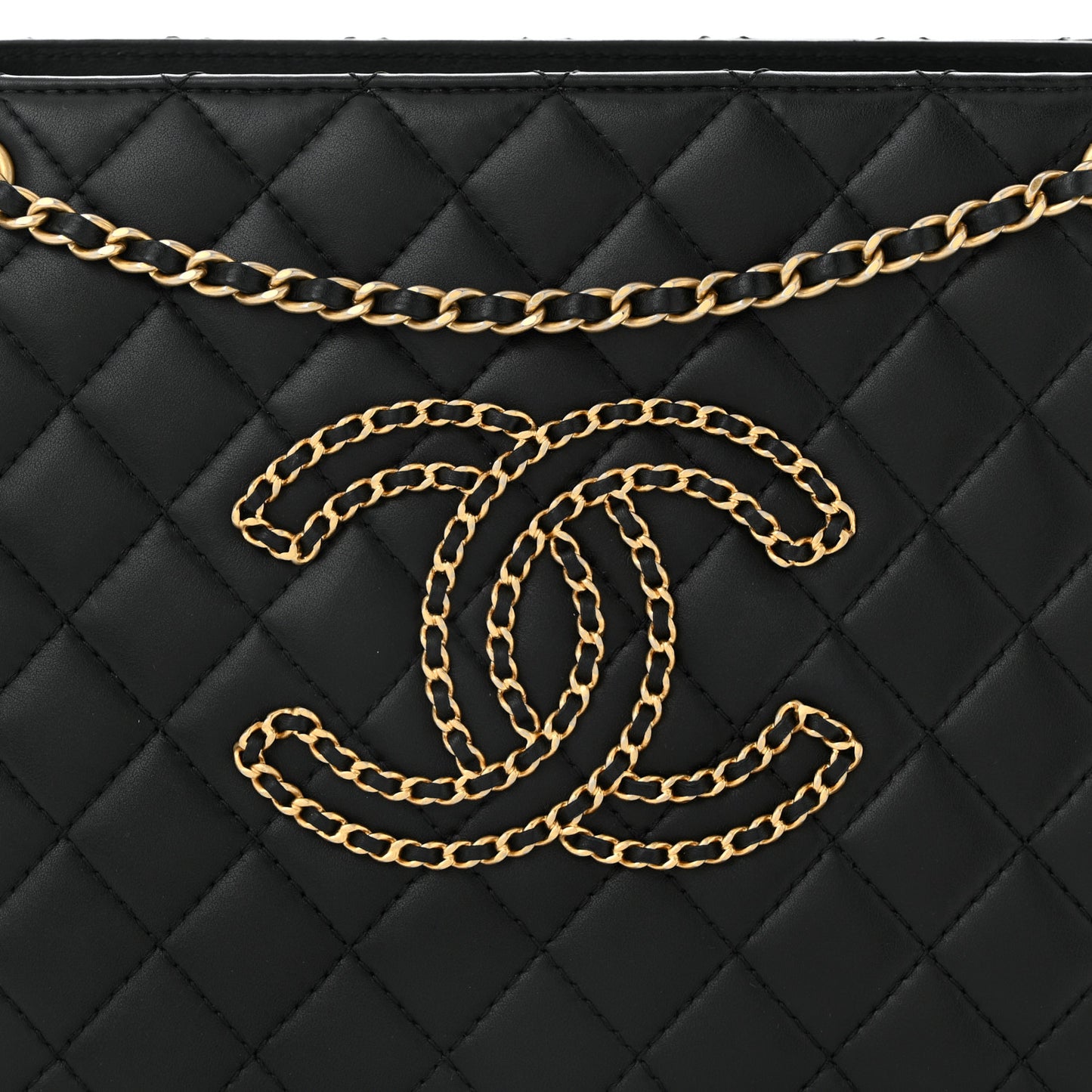 Calfskin Quilted CC Chain Accordion Tote Black