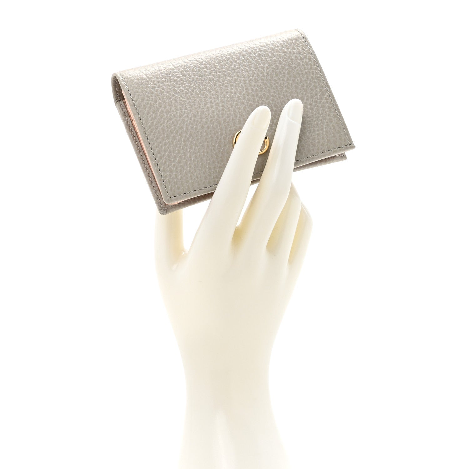 Gucci Dollar Calfskin Bi- Color GG Marmont Card Case Grey Sky Perfect Pink 2 of 9