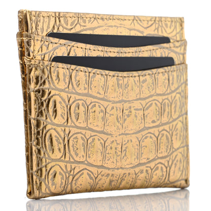 Chanel Metallic Calfskin Crocodile Embossed Cocodile Card Holder Gold 3 of 7