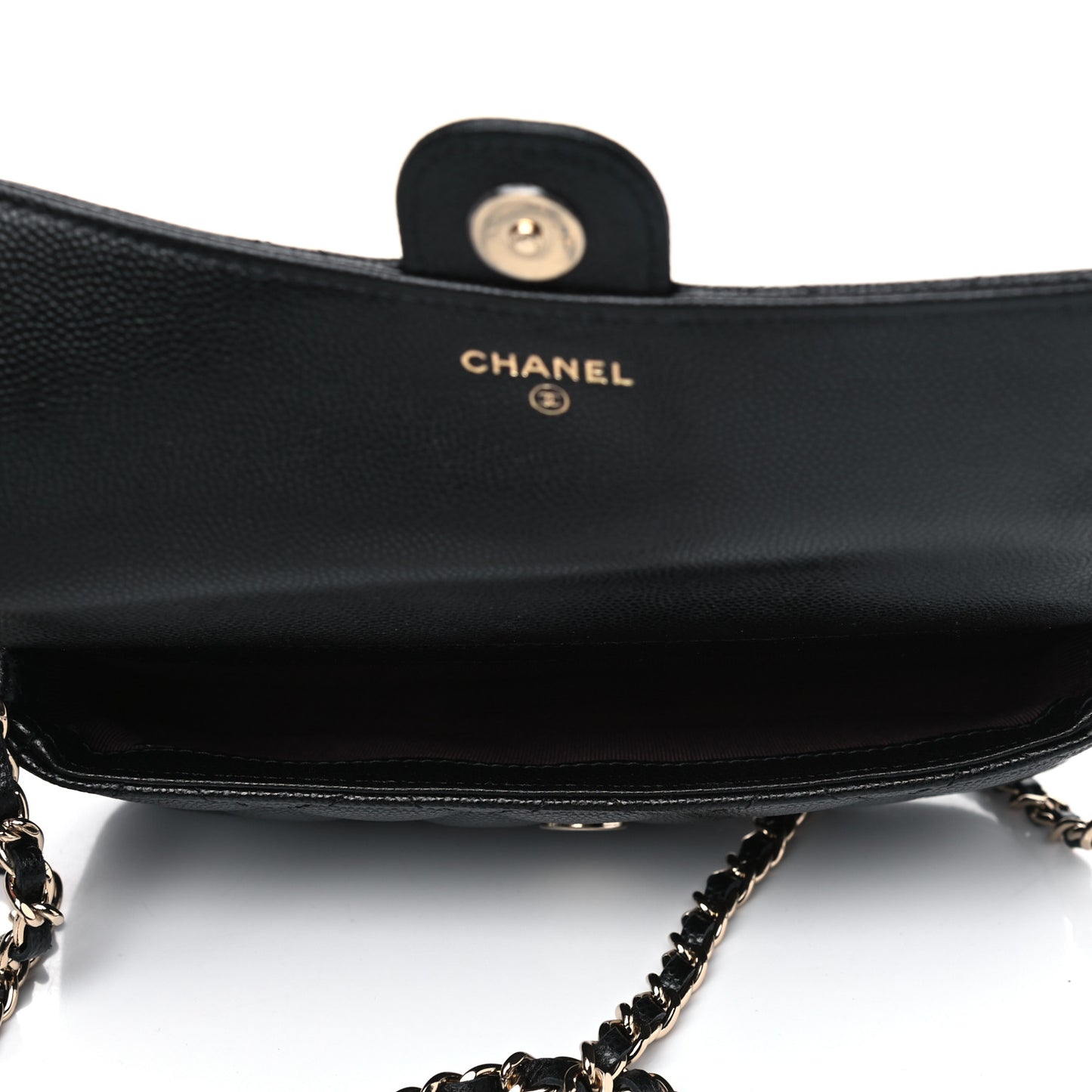 Caviar Quilted Flap Phone Holder With Chain Black
