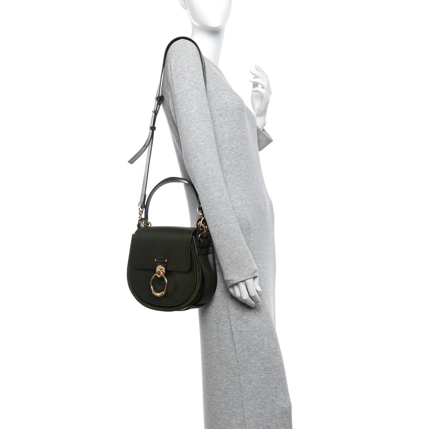 Calfskin Suede Large Tess Bag Deep Forest