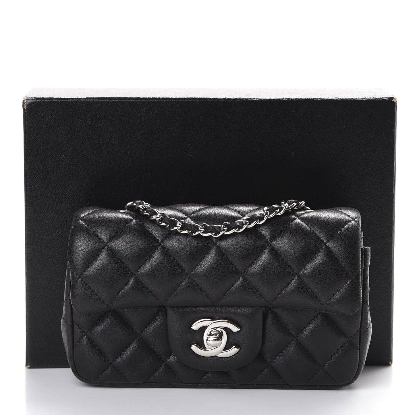 Lambskin Quilted Extra Mini Rectangular Flap Black