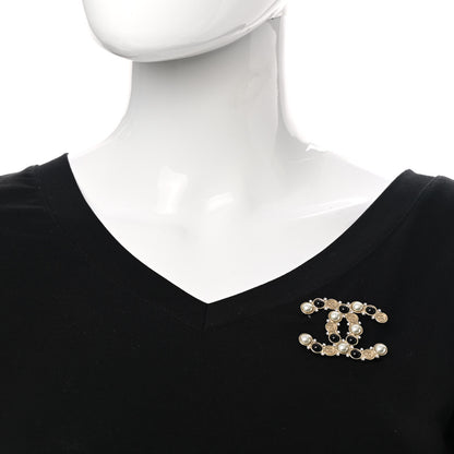 Chanel Crystal Pearl Metal Resin Polka Dot CC Brooch Black Gold 2 of 5