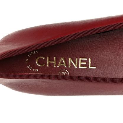 Chanel Lambskin Cap Toe CC Ballerina Flats 37.5 Burgundy Black 15 of 22
