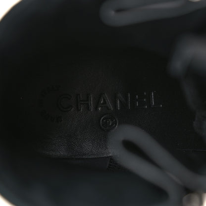 Chanel Suede Quilted CC Lace Up Combat Boots 41 Black 7 of 11
