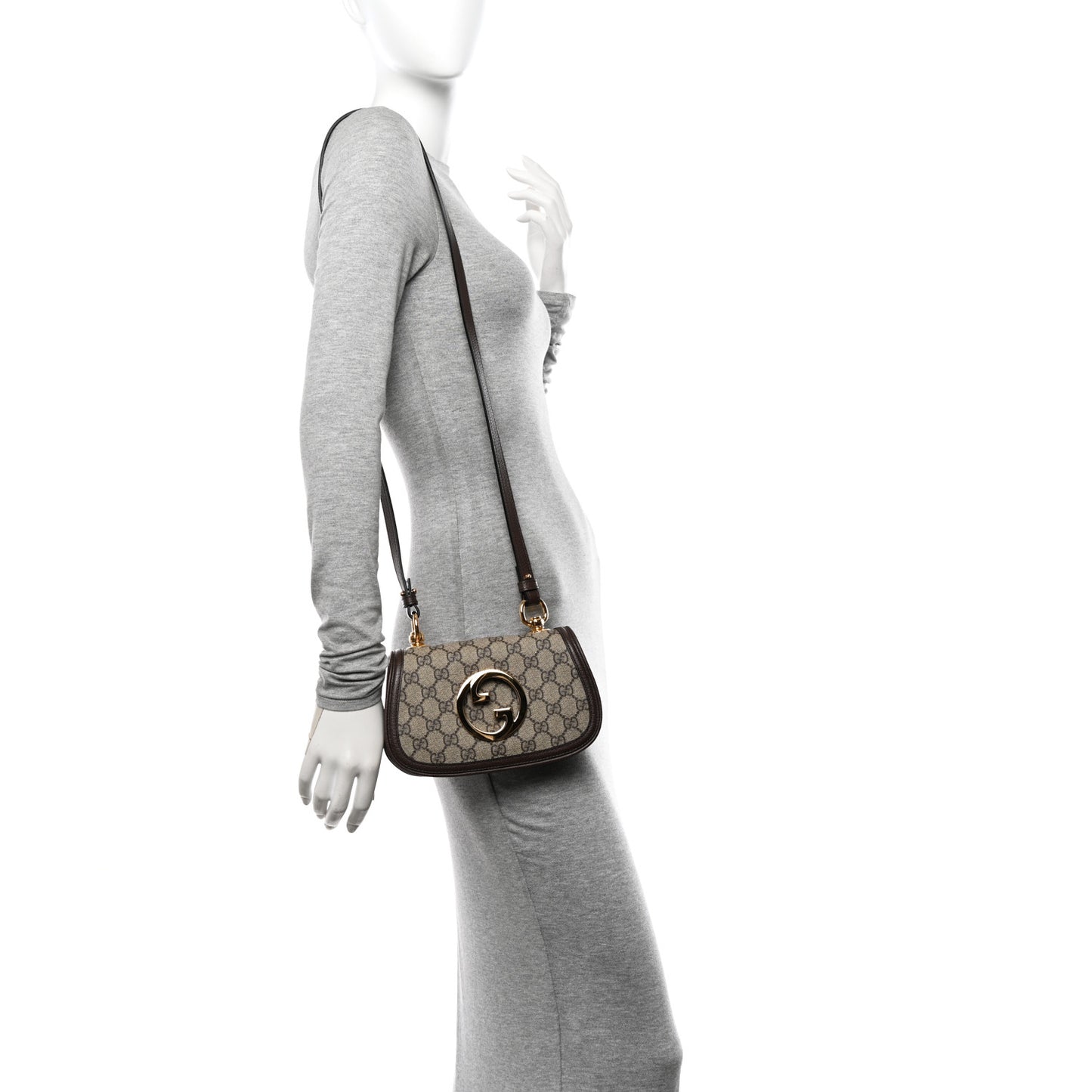 GG Supreme Monogram Textured Dollar Calfskin Mini Blondie Chain Shoulder Flap Bag Beige Ebony New Acero