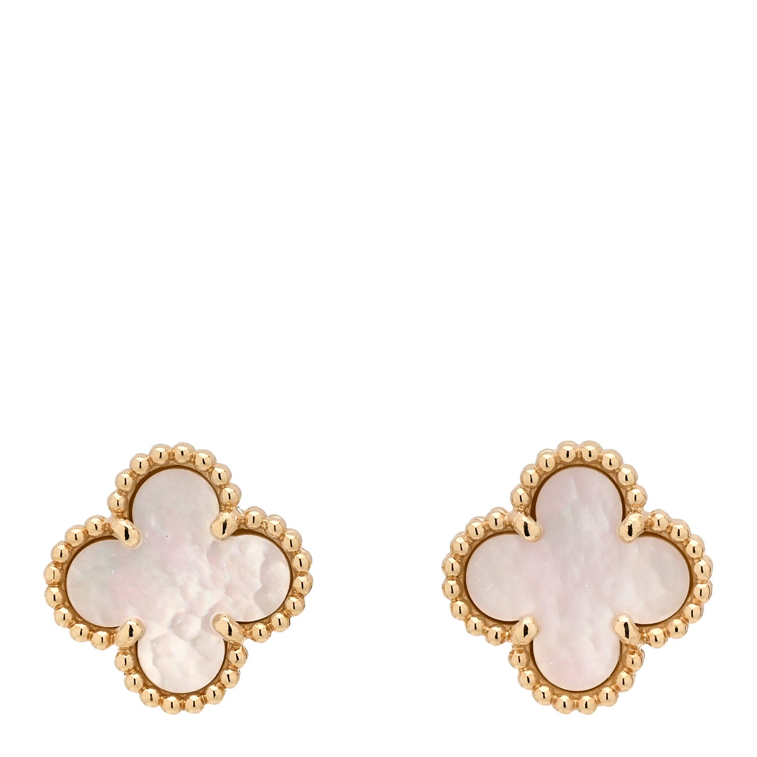 Van Cleef & Arpels 18K Yellow Gold Mother of Pearl Sweet Alhambra Earrings 1 of 5