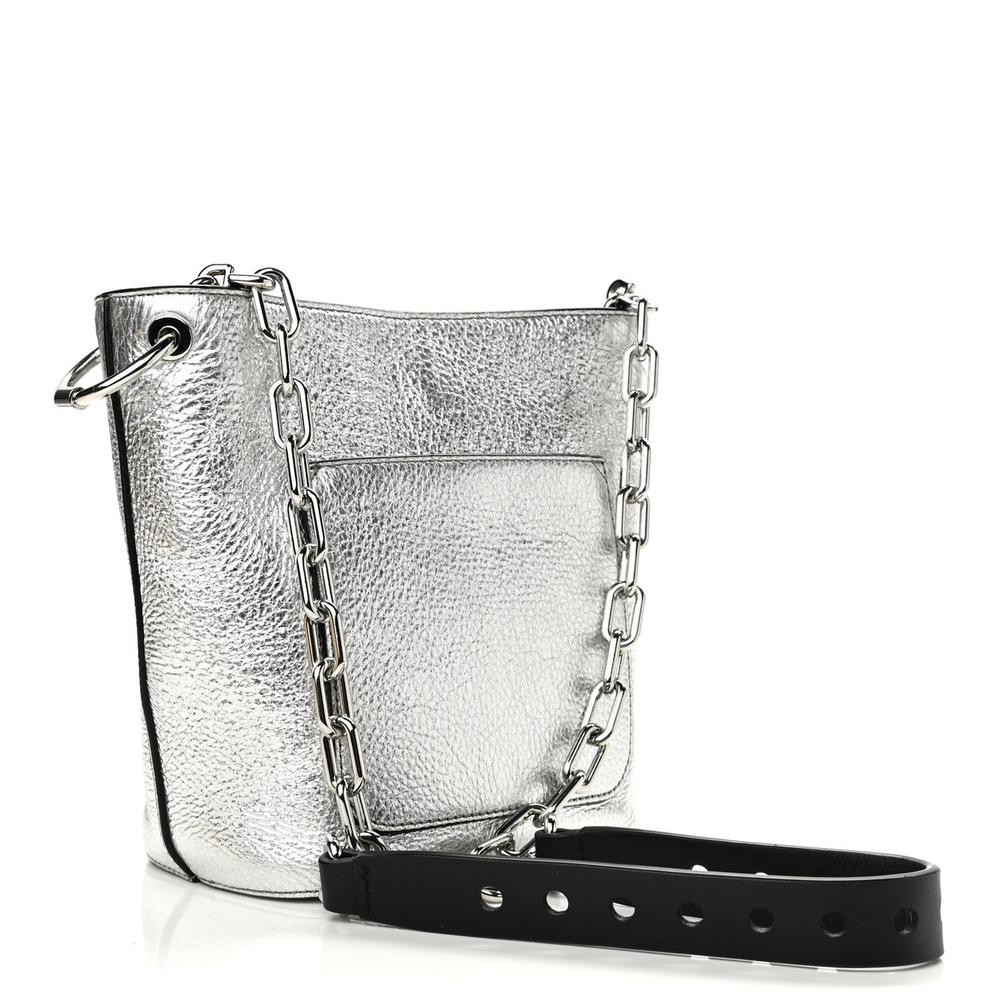 Metallic Pebbled Calfskin Riot Bucket Bag Silver