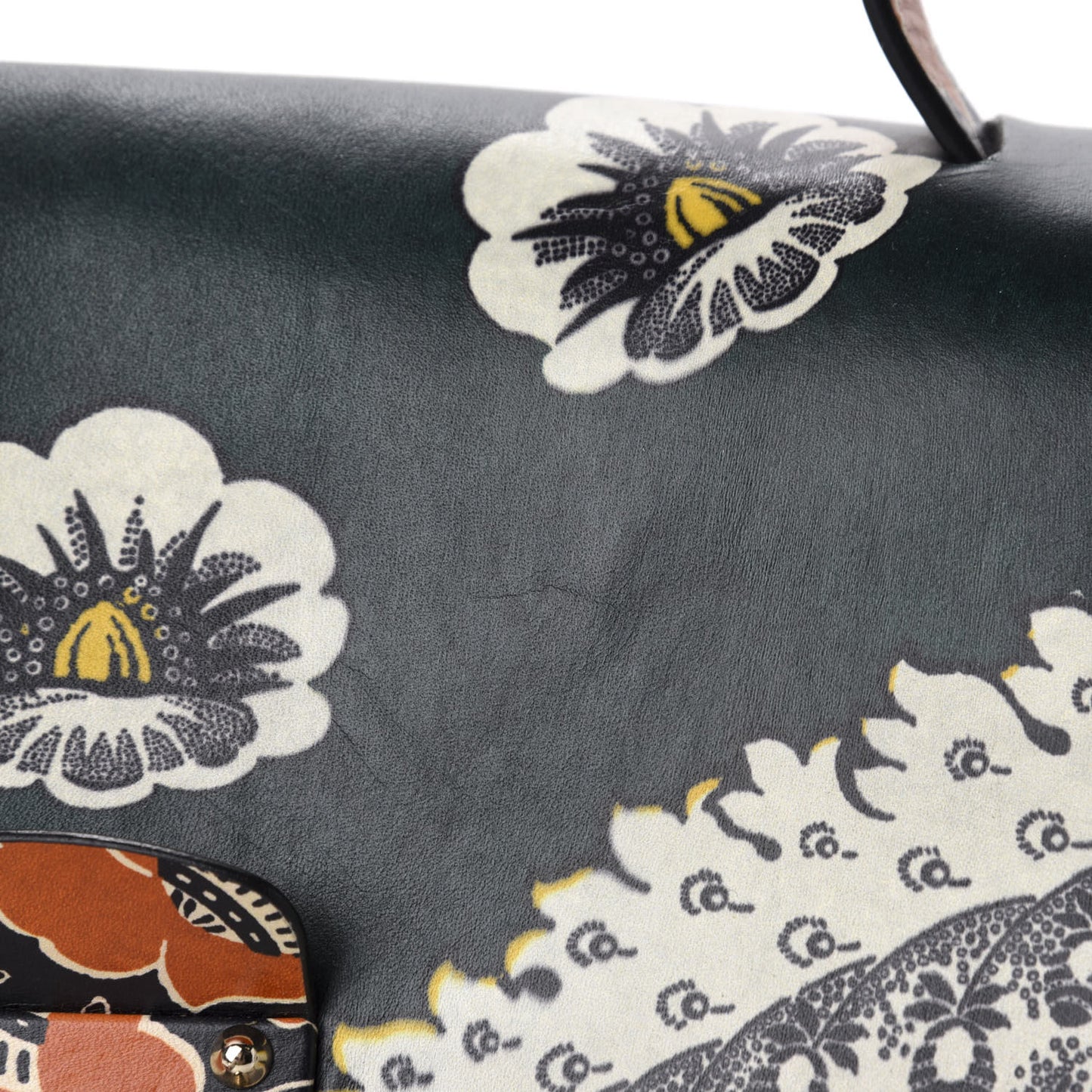 Calfskin Floral Print Mime Single Handle Bag Green