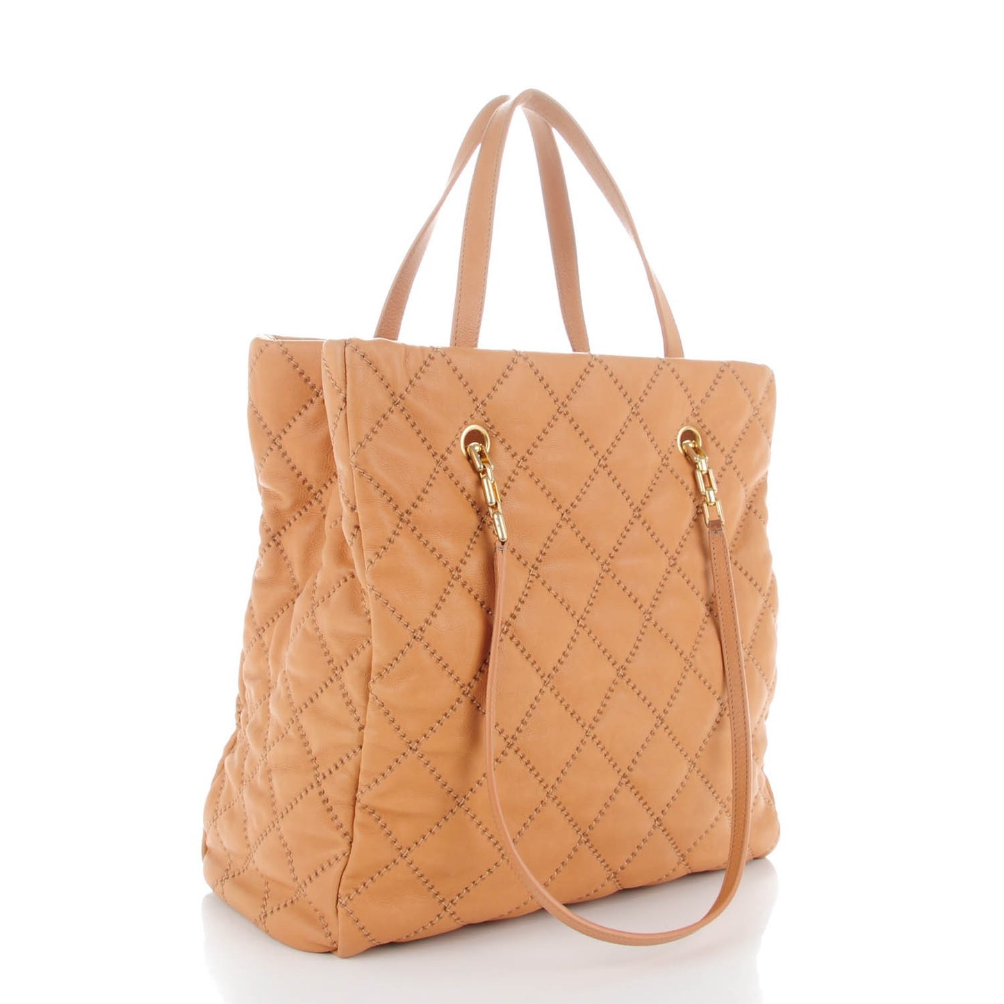 Calfskin Quilted Large Retro Chain Tote Dark Beige