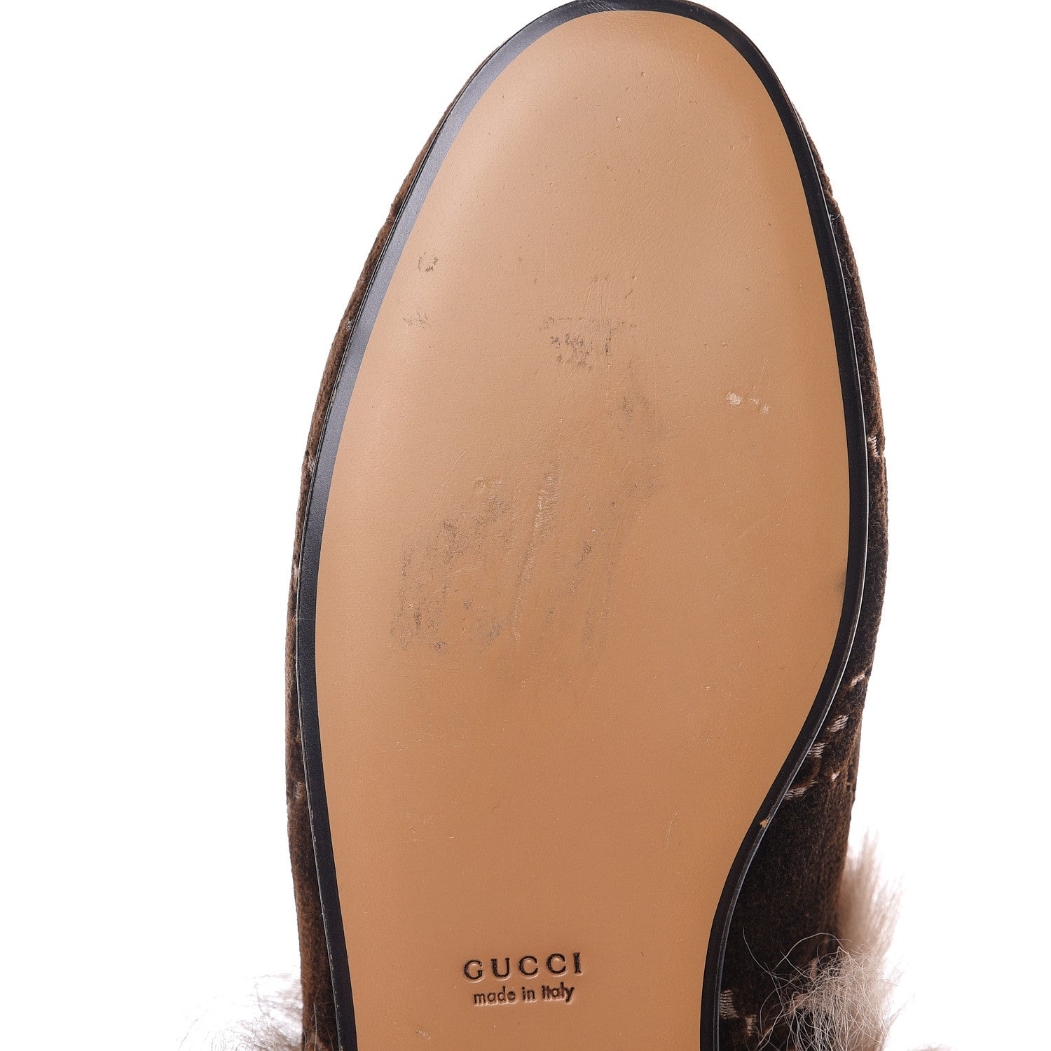 Gucci Velvet GG Monogram Fur Womens Princetown Slippers 37.5 Brown Black Natural 8 of 9