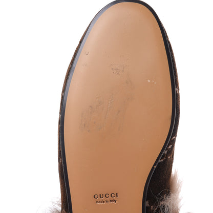 Gucci Velvet GG Monogram Fur Womens Princetown Slippers 37.5 Brown Black Natural 8 of 9