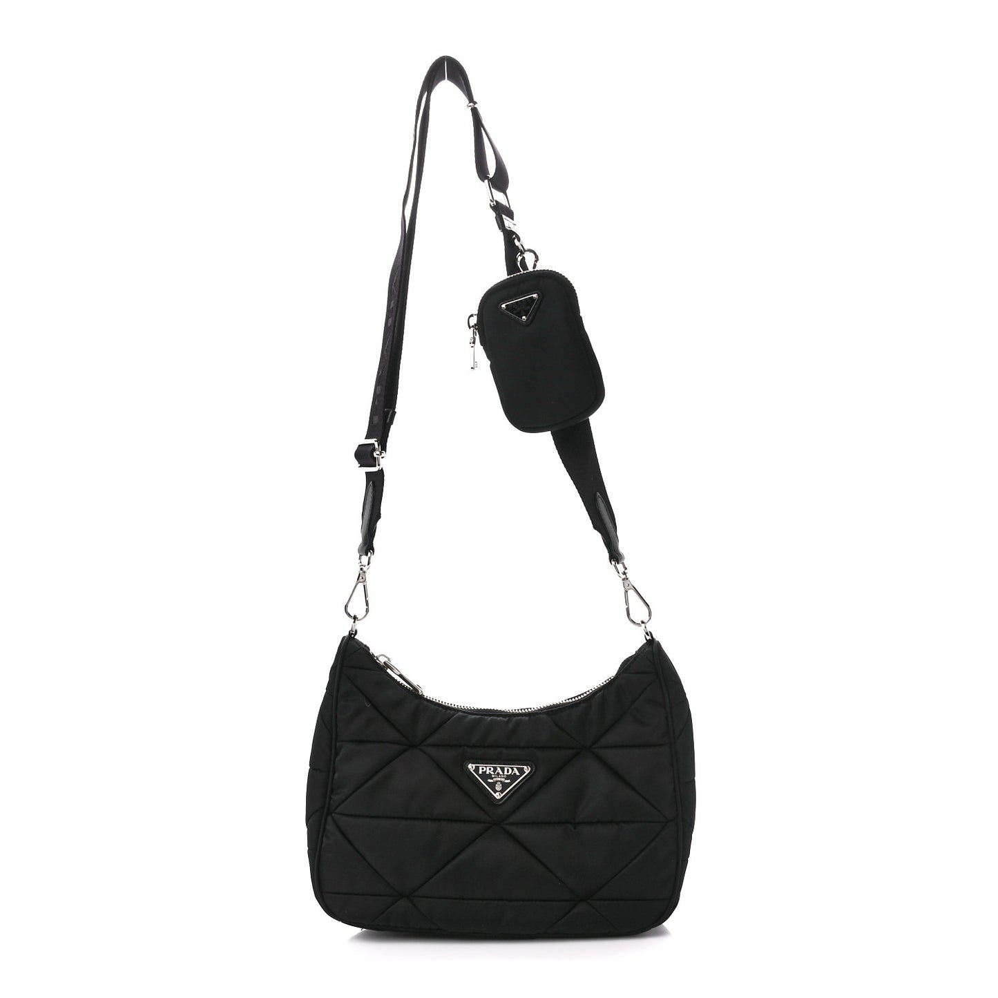 Re-Nylon Triangle Padded Patchwork Shoulder Bag Black