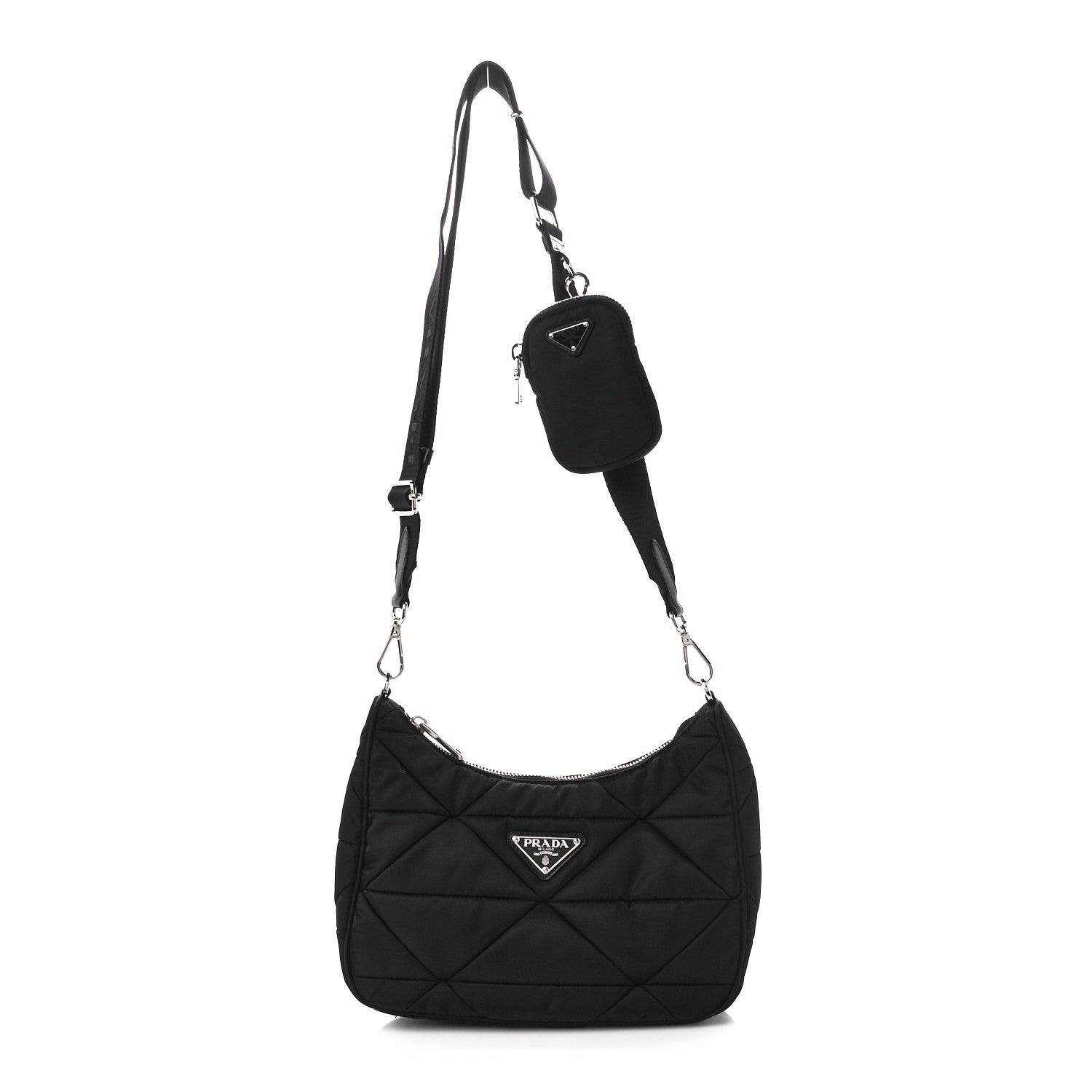Prada Re-Nylon Triangle Padded Patchwork Shoulder Bag Black 1 of 11