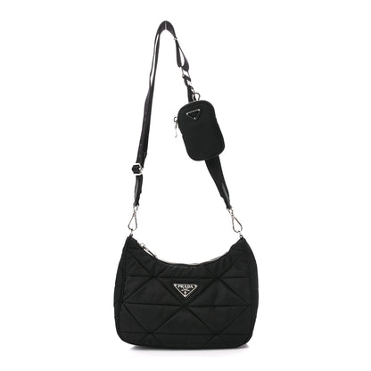 Prada Re-Nylon Triangle Padded Patchwork Shoulder Bag Black 1 of 11