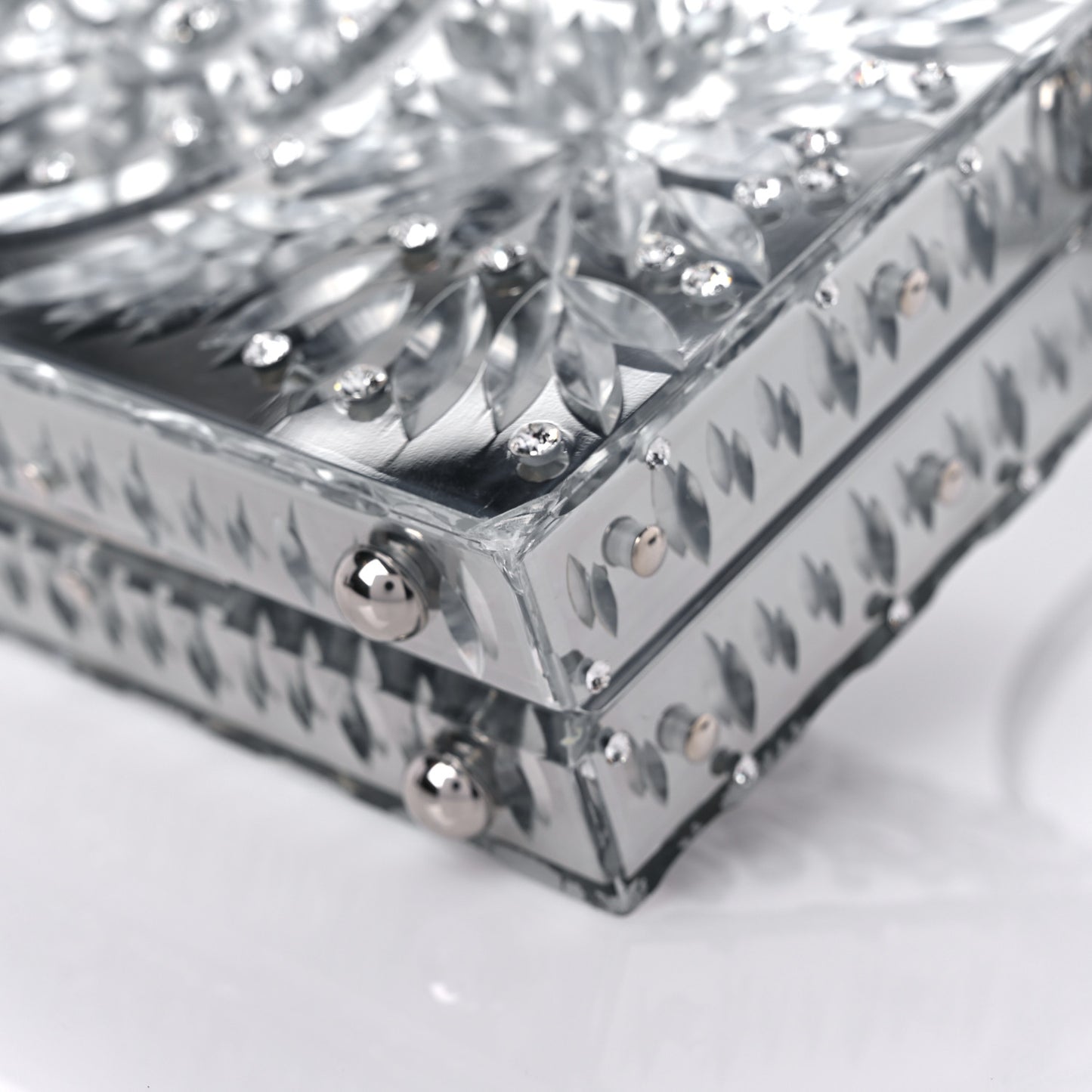 Crystal Embellished Plexiglass Dolce Box Clutch Silver