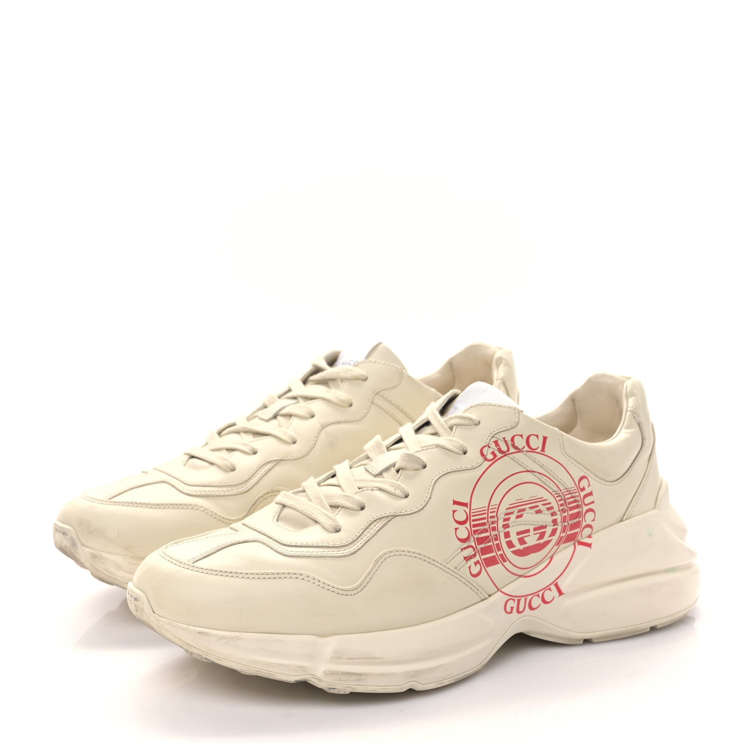 Gucci Calfskin Mens Gucci Disk Rhyton Sneaker 11 Ivory Red 3 of 9