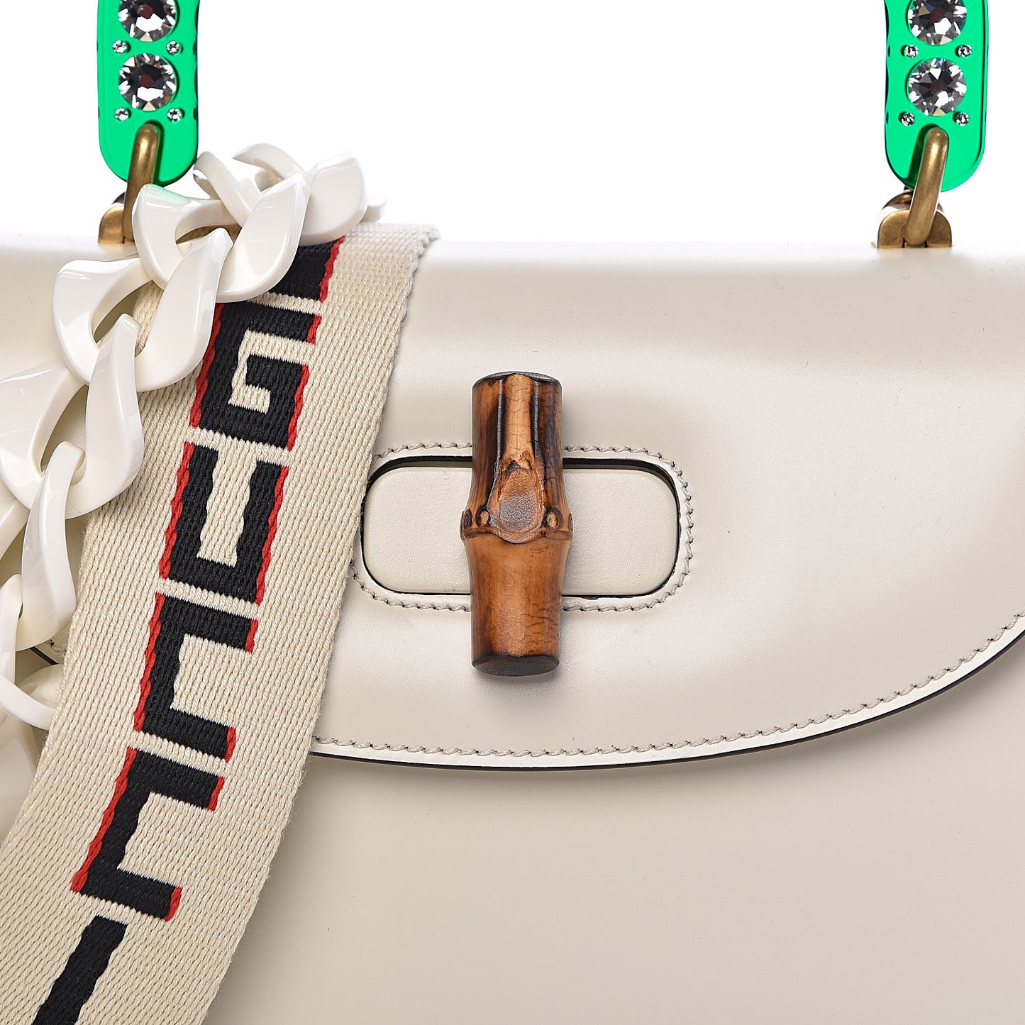 Calfskin Plexiglass Medium Classic 2 Top Handle Bag White