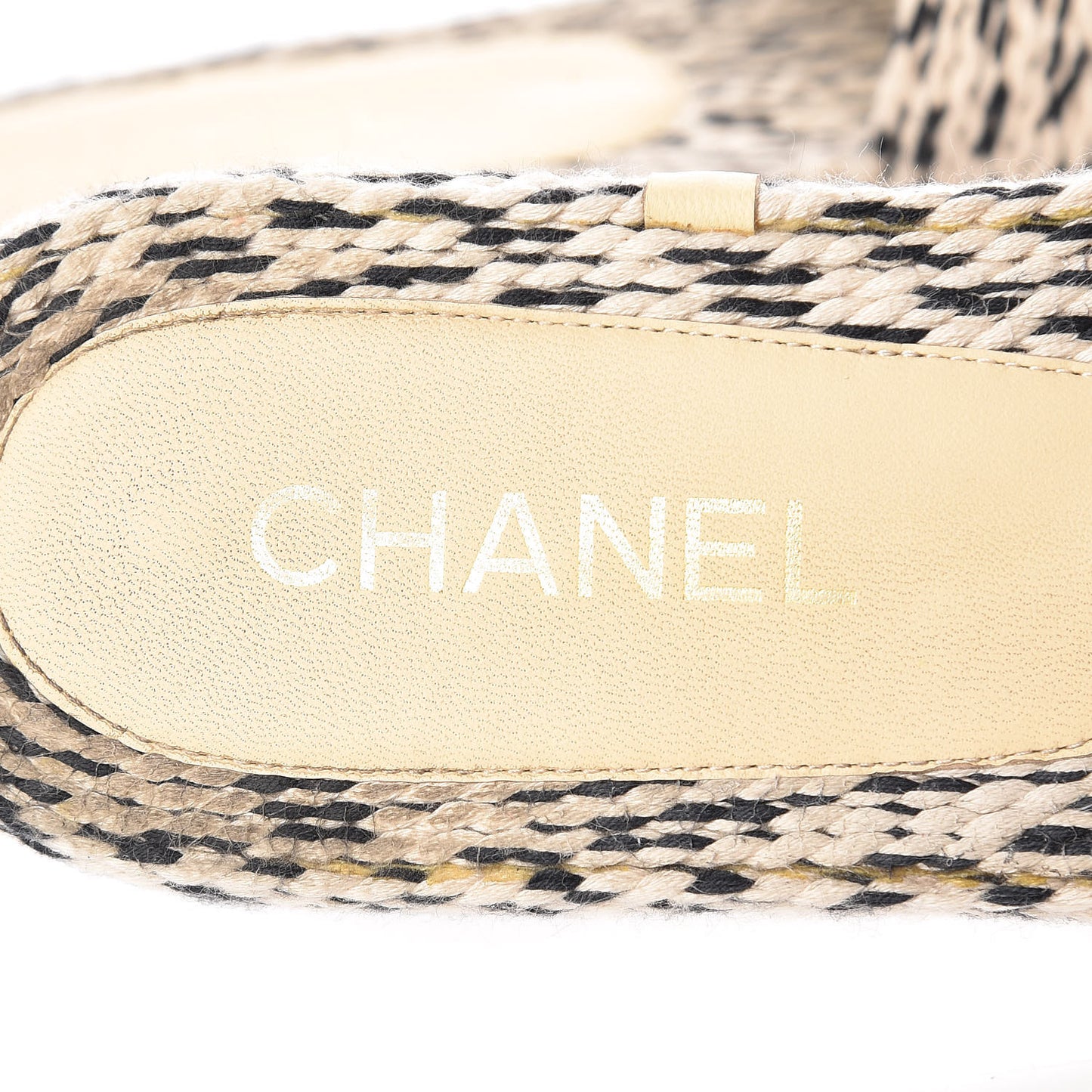 Cord CC Espadrille Slip On Sandals 38 Beige Black