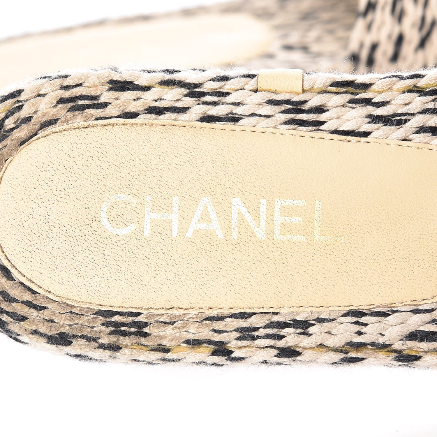 Chanel Cord CC Espadrille Slip On Sandals 38 Beige Black 8 of 18