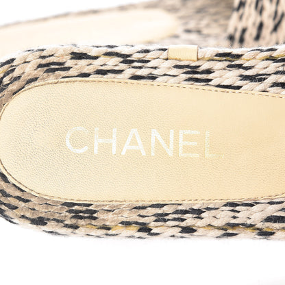 Chanel Cord CC Espadrille Slip On Sandals 38 Beige Black 8 of 18