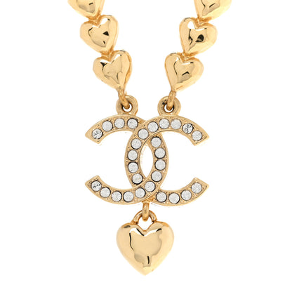 Chanel Crystal CC Heart Link Pendant Necklace Gold 4 of 6