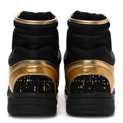 Chanel Satin Lambskin Fabric Tweed CC High Top Sneakers 38  Black Gold 6 of 9