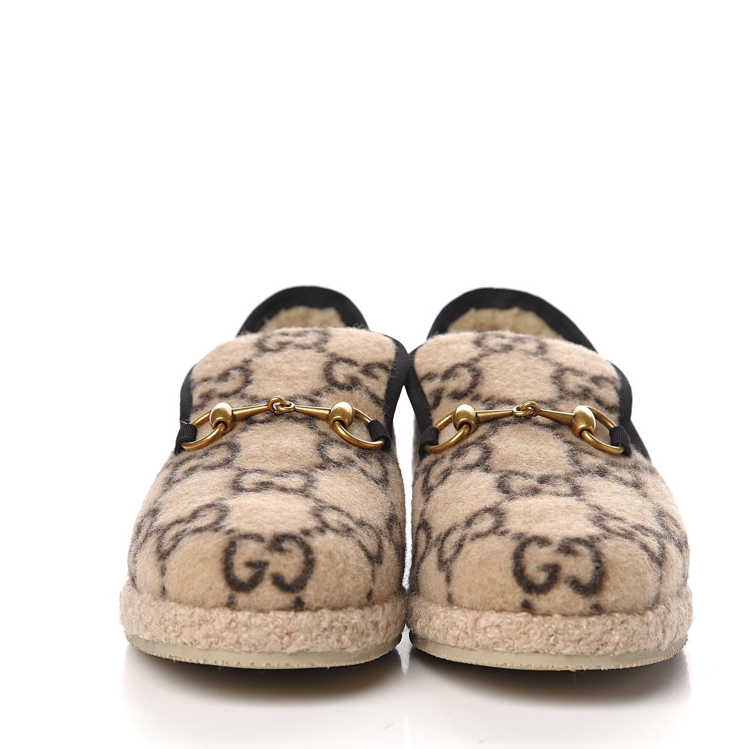 Gucci Covered Wool GG Monogram Womens Fria Horsebit Loafers 38 Beige Ebony Black Butterscotch 2 of 11