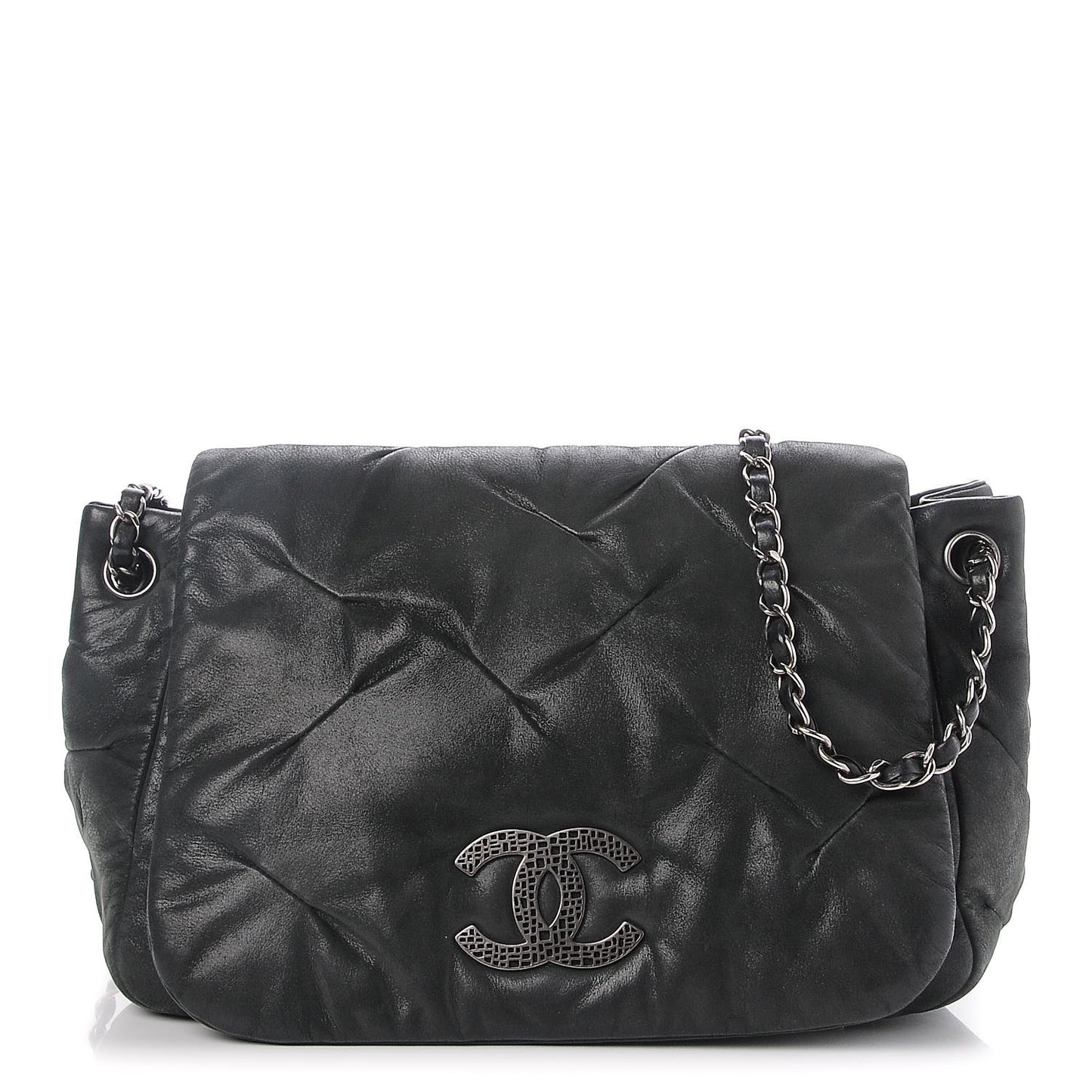 Iridescent Calfskin Glint Accordion Flap Black