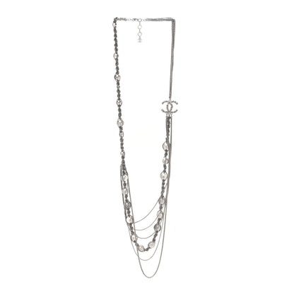 Chanel Crystal Pearl Multi Strand Chain CC Long Necklace  Silver 3 of 5