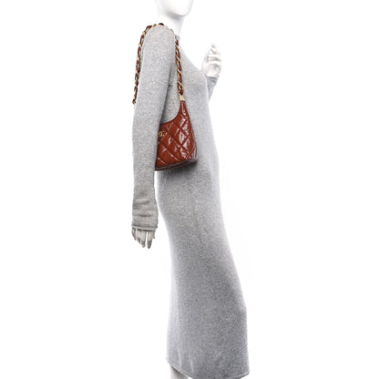 Chanel Shiny Crumpled Lambskin Quilted Small CC Funky Town Hobo Brown 2 of 12