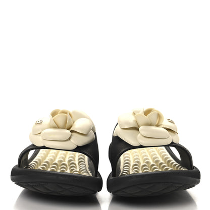 Chanel Thermoplastic PVC Camellia Mule Sandals 36 Black Ivory 3 of 10