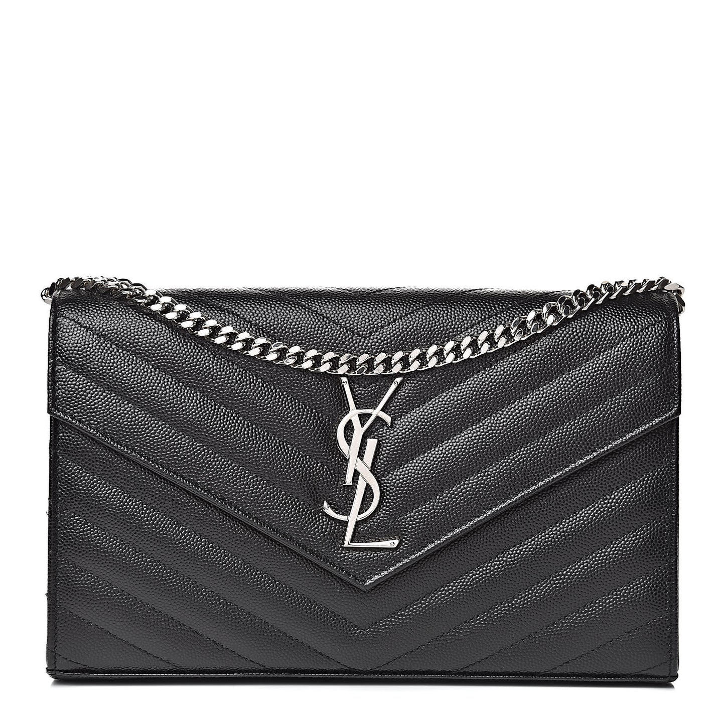 Grain De Poudre Matelasse Chevron Monogram Chain Wallet Black