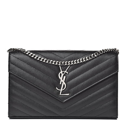Saint Laurent Grain De Poudre Matelasse Chevron Monogram Chain Wallet Black 1 of 11