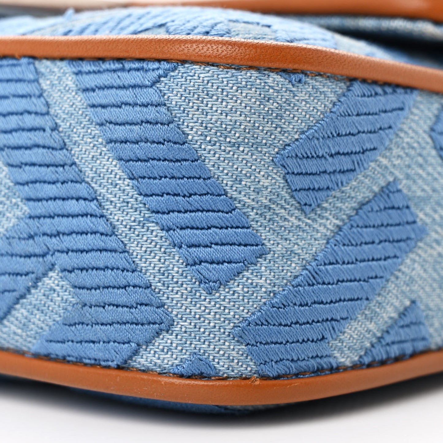 Denim Vitello King FF Embroidered Mini Baguette Denim Chiaro Brandy