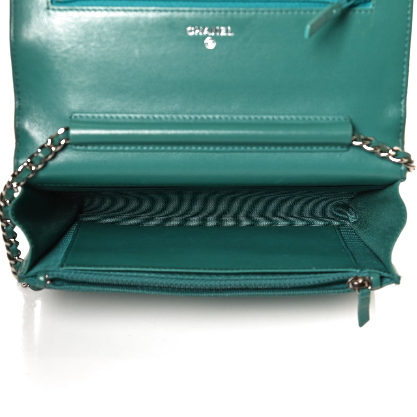 Calfskin Diamond Stitch Wallet On Chain WOC Turquoise