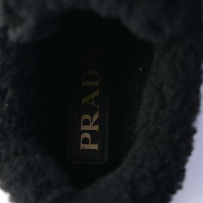 Prada Calfskin Shearling Metal Triangle Logo Sneakers 35.5 Black 9 of 10
