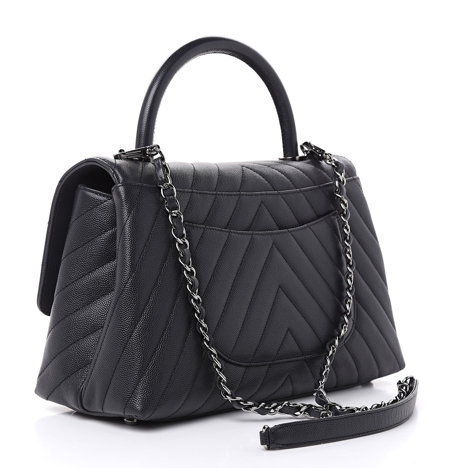 Chanel Caviar Chevron Quilted Small Coco Handle Flap Dark Grey 3 of 10