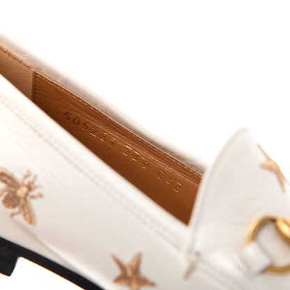 Gucci Goatskin Bee Star Embroidered Womens Jordaan Loafers 38.5 Mystic White 10 of 11