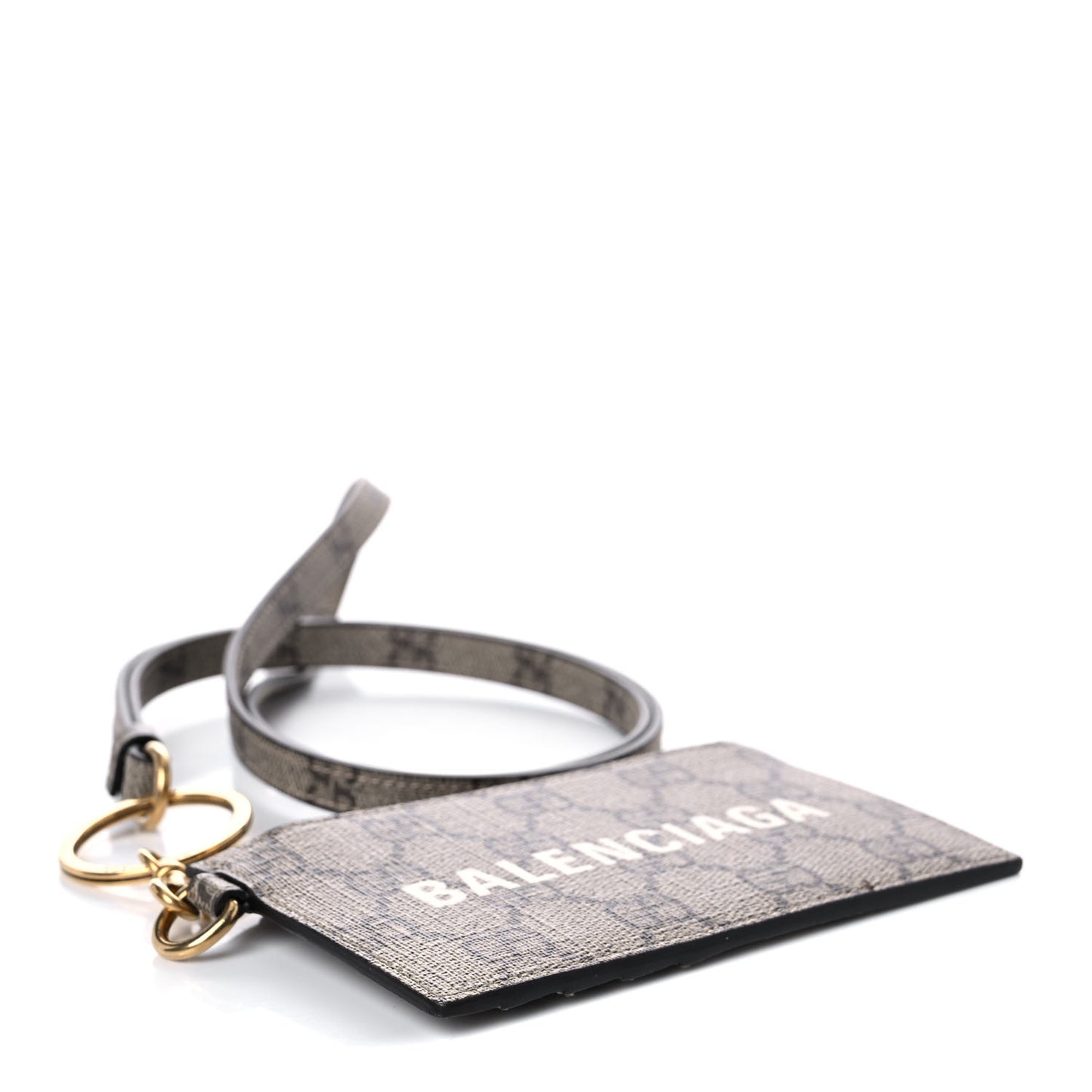 X BALENCIAGA GG Supreme Monogram Logo Card Case With Strap Beige Ebony