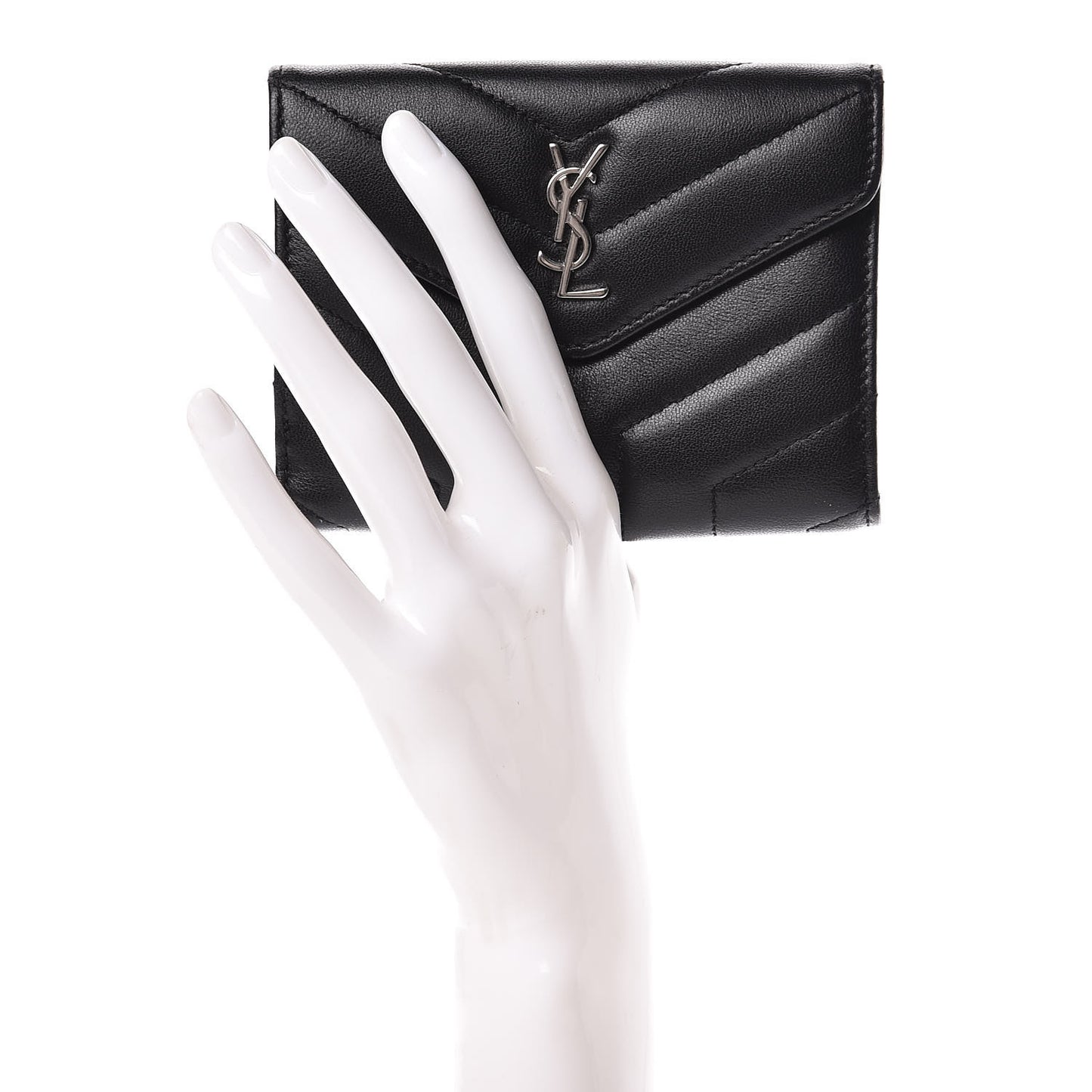 Lambskin Y Quilted Monogram Compact Loulou Wallet Black