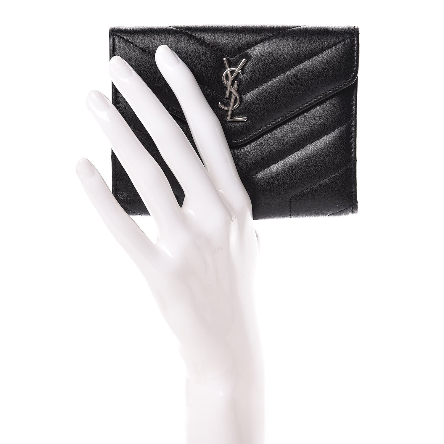 Saint Laurent Lambskin Y Quilted Monogram Compact Loulou Wallet Black 2 of 7