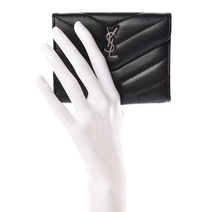 Saint Laurent Lambskin Y Quilted Monogram Compact Loulou Wallet Black 2 of 7