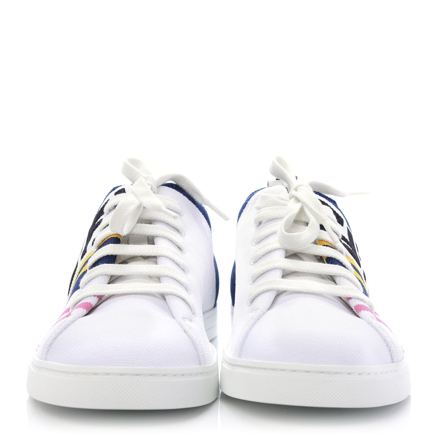 Stretch Knit FF Lace Up Sneakers 6 White