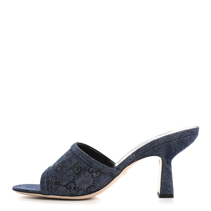 Gucci Denim Crystal GG Monogram Mules 40 Blue 1 of 9